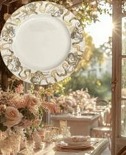 American Atelier Heavenly Hosts Dinnerware Meat Serving Platter Cherubs Gold 12”