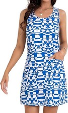 CAMSSOO Womens 2XL Summer Casual Sleeveless Dress Loose Scoop Neck Blue White
