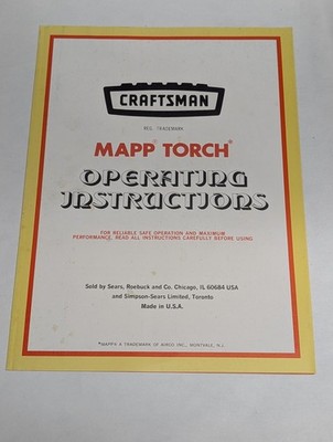 Vintage Craftsman Mapp Torch Operating Instructions Manual Sears Roebuck