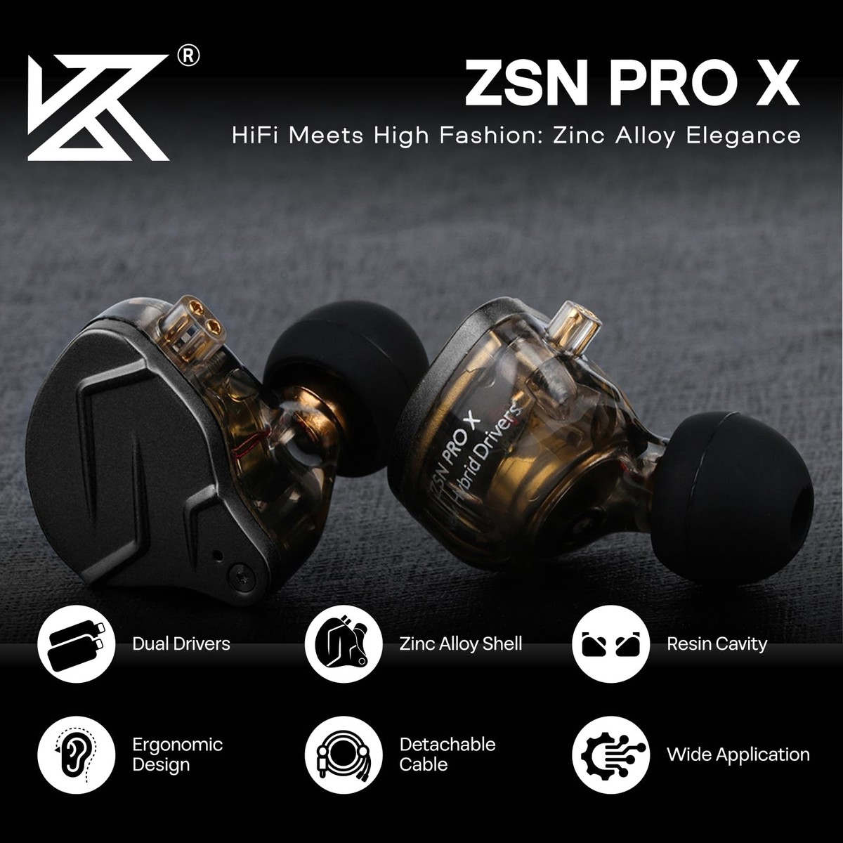 Linsoul KZ ZSN PRO X Dual Driver 1BA+1DD Hybrid Metal Earphones