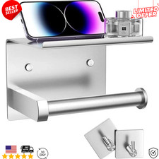 Toilet Paper Holder with Mobile Phone Storage Shelf Holders Wall Mounted Rack US