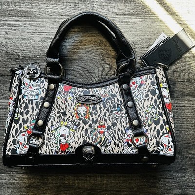 Ed Hardy Y2K Tattoo Leopard Print Handbag Skull Satchel Purse