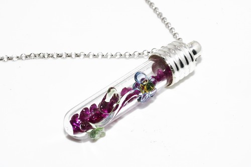 $1,200 .925 Sterling Silver 4.50CT Natural Ruby In Glass Vial Flower Necklace - Picture 5 of 7