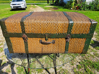 Vintage Wicker Travel Trunk Hard Case Heavy Duty Over 100L Brown/Green