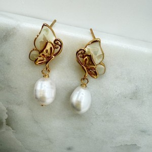 Authentic Natural Freshwater Pearl Earrings 14K Gold Plated Butterfly Women Dainty Jewelry