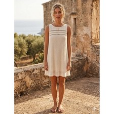 O'Neill Maja Sleeveless Ribbed Lace Trim Mini Dress Cream White SU7416002 M