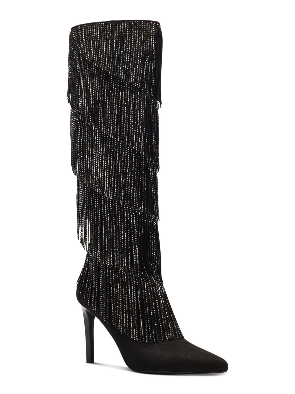 INC Womens Black Embellished Fringed Shyn Pointed Toe Stiletto Boots 65 M 10090₽