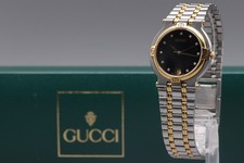 [Near MINT w/Box] Gucci 9000M 11P Diamond Black Dial Quartz Unisex Watch