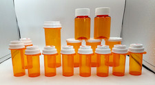15 Various Size Pill Bottles W/ Lids Measurements in Pics Easy Open Stack Crafts