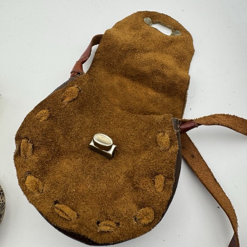 VINTAGE Handarbeit weiches Wildleder Leder zweifarbig Tasche Beutel braun - Bild 6 von 7