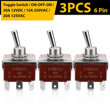 3pcs Heavy Duty DPDT 6-Pin ON-OFF-ON Toggle Switch 20A 125V/15A 250V Terminals