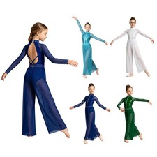 Kids Girls Dancewear Rumba Jumpsuit Jazz Costume Training Latin Ballet Outfits