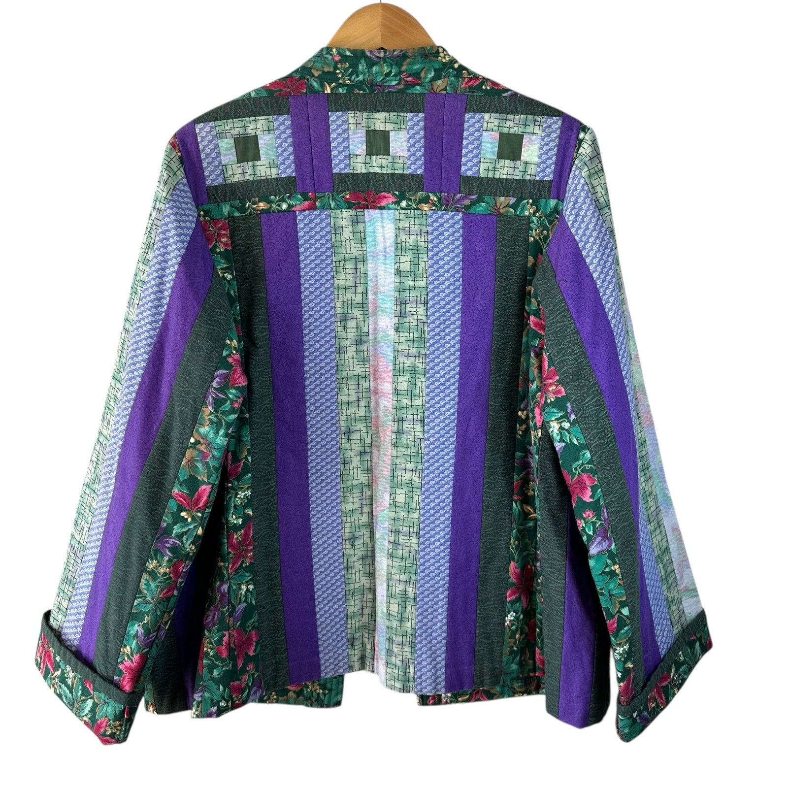 Handmade Quilted Patchwork Barn Jacket Green Purp… - image 4