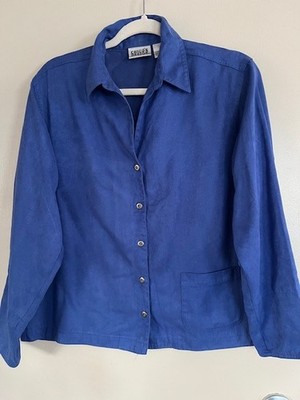 VTG Chico's Design Electric Blue Shirt Jacket Micro Suede LS Boxy 1 Medium