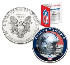 DALLAS COWBOYS 1 Oz American Silver Eagle $1 US Coin Colorized NFL LICENSED