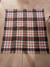 70s Vintage Plaid Wool Throw Blanket Square Lap Robe 50x50