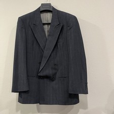 CHRISTIAN DIOR, CHARCOAL WOOL FLANNEL DOUBLE BREASTED BLAZER W. PEAK LAPELS, 40R