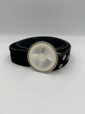 Rare Vintage Y2K YIK FUNG Black Leather Suede Belt w/ Statement Buckle Size M
