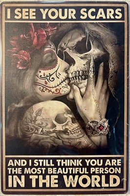 TIN SIGN 8x12 Lovers Tattoos Skulls Relationship Couple Marriage Scars DD11