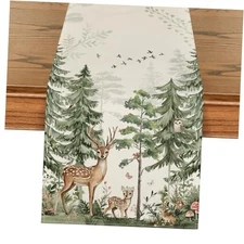  Forest Deer Bunny Spring Table Runner, Seasonal Summer Kitchen Dining Table 