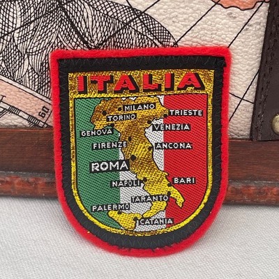 Vintage Patch ITALIEN Italien Flagge & Karte Souvenir gewebt Stoffaufnäher Abzeichen Patch