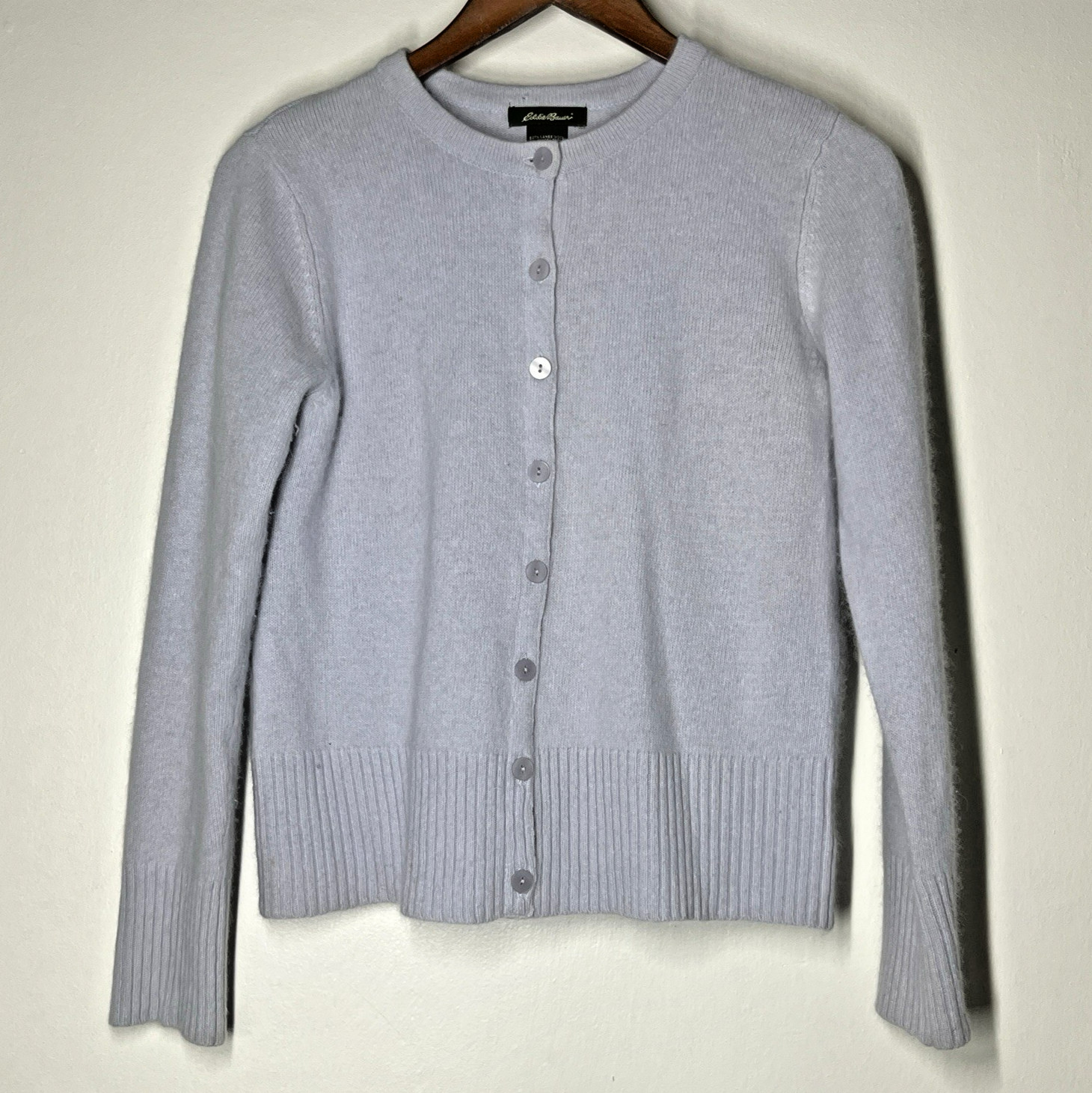 Eddie Bauer Angora Blend Button Front Sweater Cardigan Jacket Sz S , Soft Blue