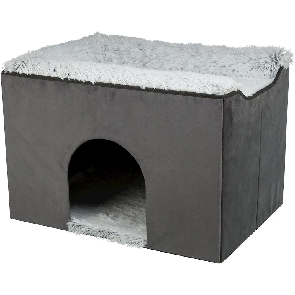 Harvey Velvety Indoor Condo, Foldable Hideaway, for Cats and Small Dogs, Gray