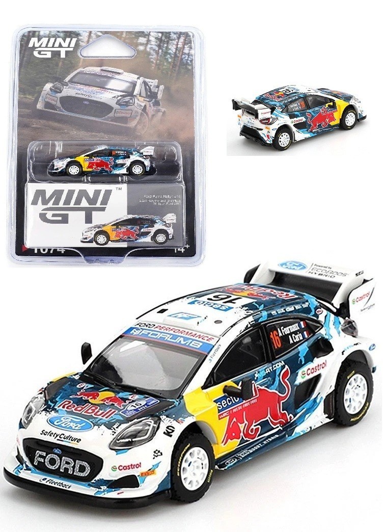 MINI GT #1074 - WHITE - FORD PUMA RALLY1 #16 RED BULL 2024 - MIJO
