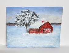ACEO Original Painting “Red Barn” by Maryan 2.5in x 3.5