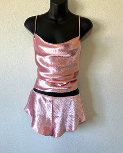 Victoria's Secret Women's Pink Satin Cami & Shorts Pajama Set Cowl Neck S