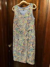 Talbots Blue Pink Paisley Faux Wrap Sleeveless Midi Dress Womens 1X Nylon Spandx
