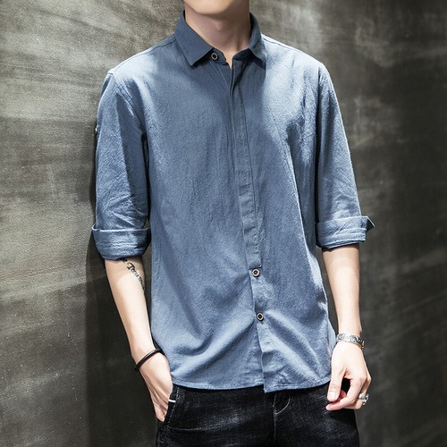 Men Cotton Linen Shirt Business Casual 