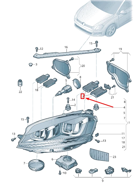 NEW VOLKSWAGEN GOLF 5G MK7 FRONT HEADLIGHT LED HEAT SINK 5GE998475  