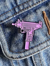 Pink Uzi Gun Enamel Pin - Excellent Condition
