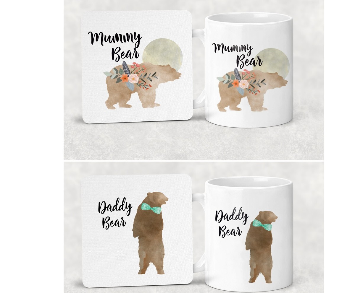 Mummy Bear Daddy Bear Mug Coaster Watercolour/New Baby Shower Gift,Mama  Papa