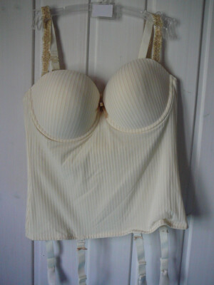Braut Corsage Korsett Spitze DACAPO Barbarella creme ecru gold 75C Strapsbänder