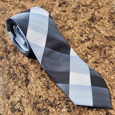 Men's Giovanni TestI Blue Plaid Microfiber Neck Tie