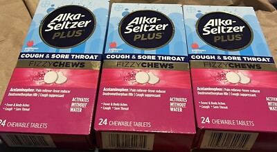 Alka Seltzer Plus Cough & Sore Throat X3-Raspberry Fizzy Chews 72 Total EXP 4/26