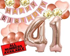 41st Birthday Decorations For Her - Pink and Rose Gold Theme - Balloons, Banner
