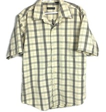 Boys cream  black plaid Microfiber Lay Down Collar Dress Shirt Size S 8-10 