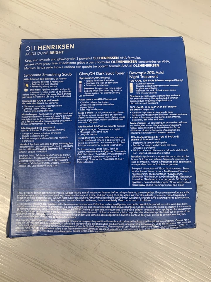 Mini juego brillante hecho por ácidos Ole Henriksen (exfoliante, tóner, ácido Pm) *Caja nueva dañada Foto 2 de 3