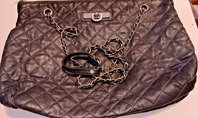 DKNY New York Black Leather Lambskin Quilted Shoulder Bag