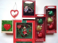 Hallmark Heart Christmas Ornament Lot 10 Vtg Czech Glass, Dove Love, Hearts Full