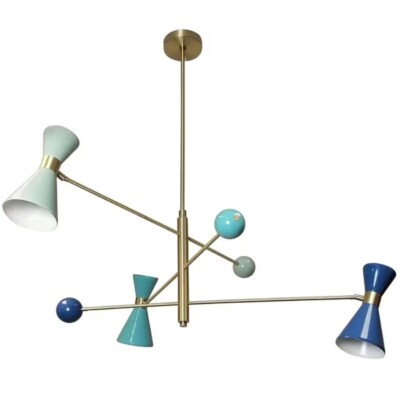 Stilnovo Style Modern Brass 3 Shades Arms Sputnik Chandelier Lighting Fixture