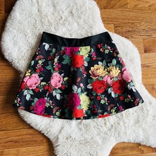 Ted Baker Skirt Girls 14 Black Floral Pockets Mini Pull On Lined Bold Pink