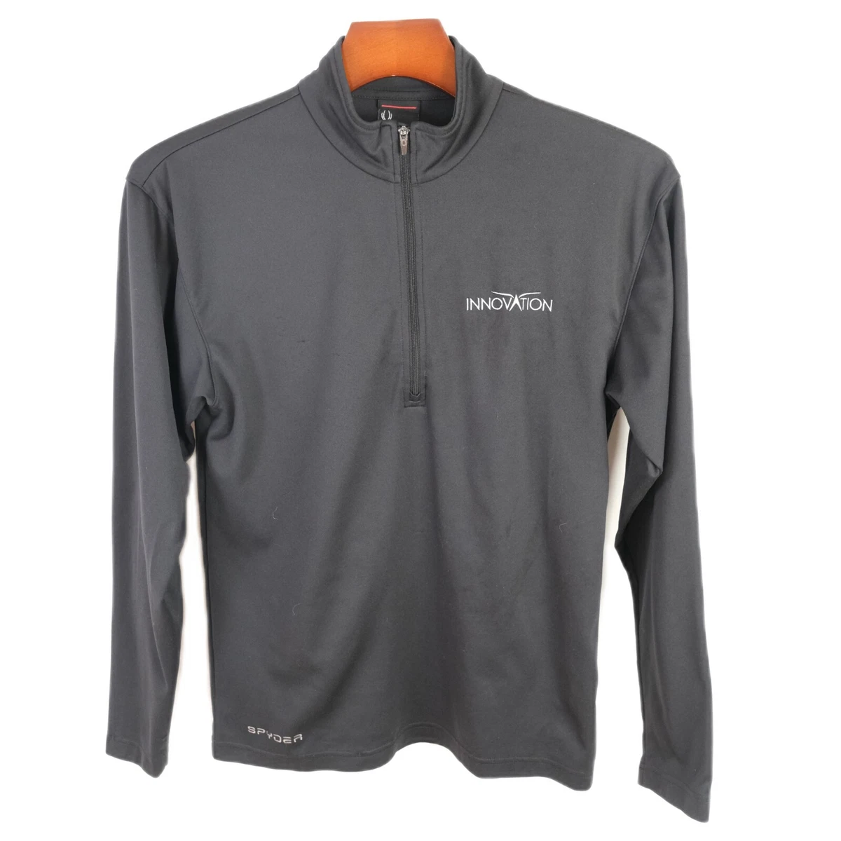 Spyder Mens Polyester Long Sleeve 1 4 Zip Solid Black Pullover