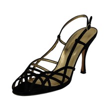 DOLCE & GABBANA Black Satin Strappy Slingback Heels - IT 38.5, US 8.5