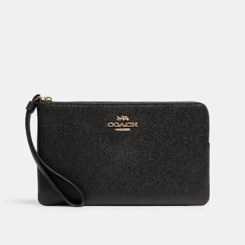 POLSINO COACH grande con zip angolare stile pelle nero n. 3888 NUOVO SENZA ETICHETTE