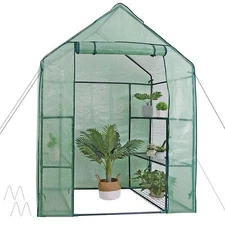 Mini 6 Shelves 3 Tiers Green House Walk In Door Outdoor for Planter Portable