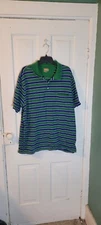 The Foundry Supply Co. 2X Mens Green+ Blue Striped Polo Like Short Sleeved Shirt
